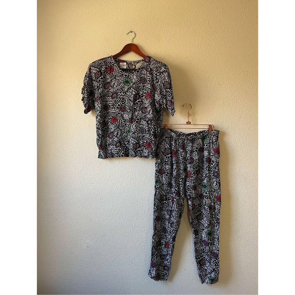 Vintage abstract retro 80s blouse and pants set size medium
